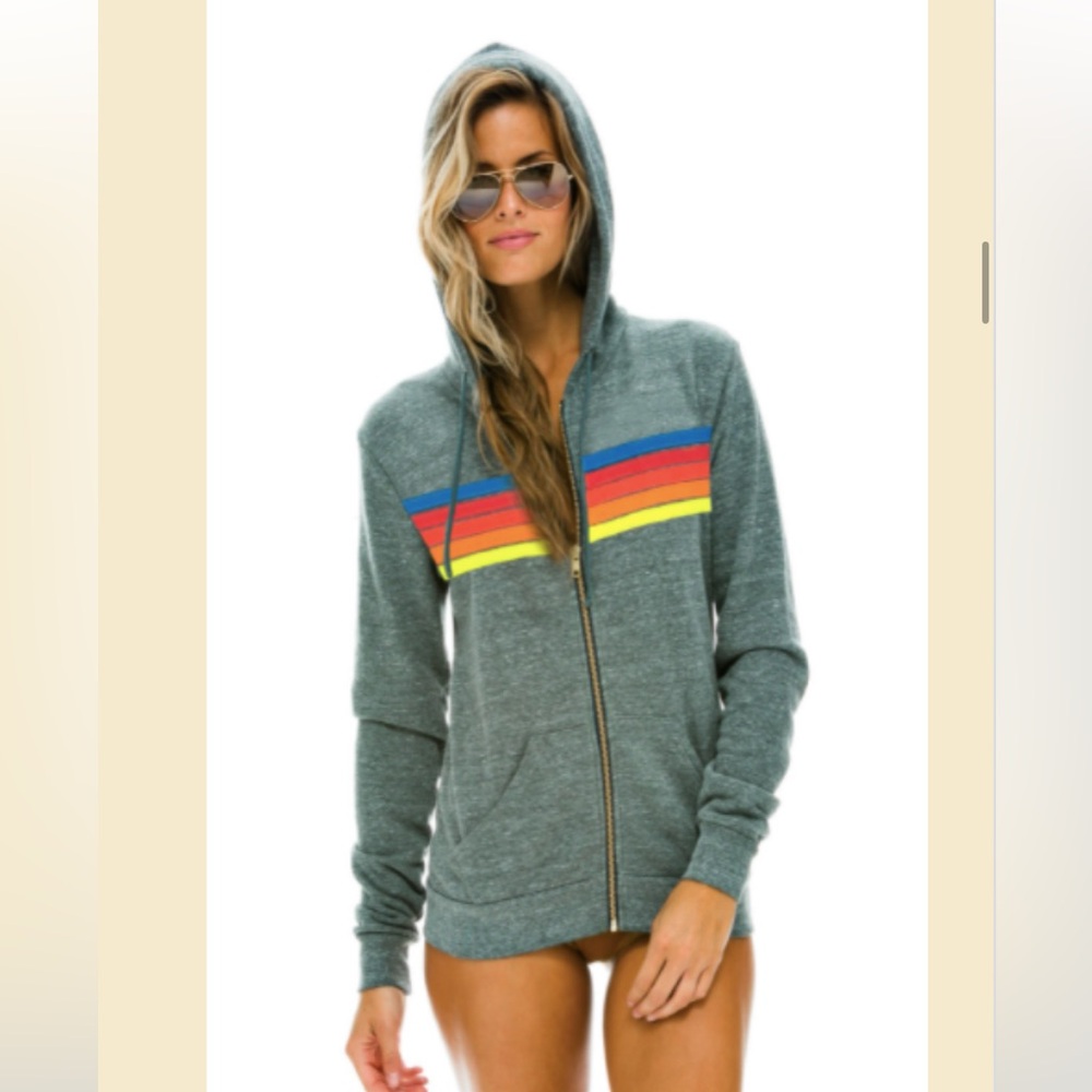 Aviator Nation Charcoal Hoodie with Rainbow Stripes